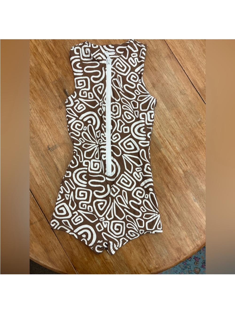 Stone Fox Swim Brown and White Abstract Zip Romper